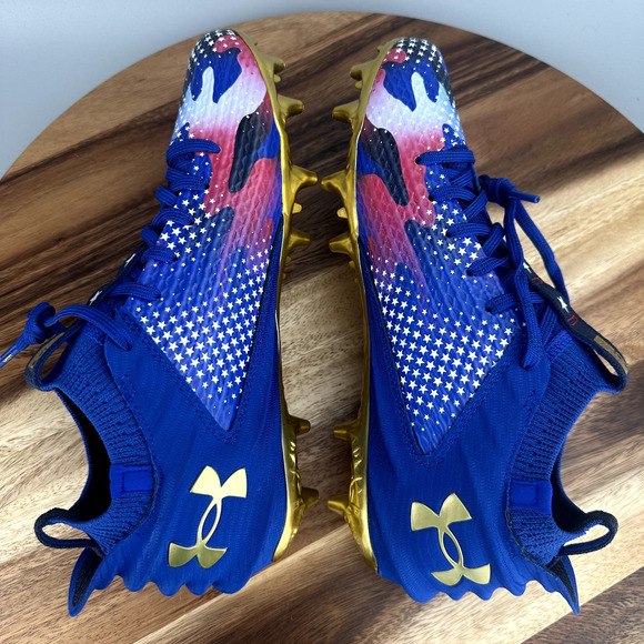 Under Armour Blur 2 MC Men\'s Size 13 Football Cleats USA Blue Gold 3027307-400